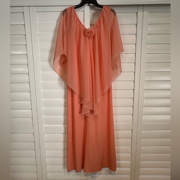 Flowy Vintage 70’s Coral Maxi Dress International Ladies Garment Workers Union - Picture 7 of 15